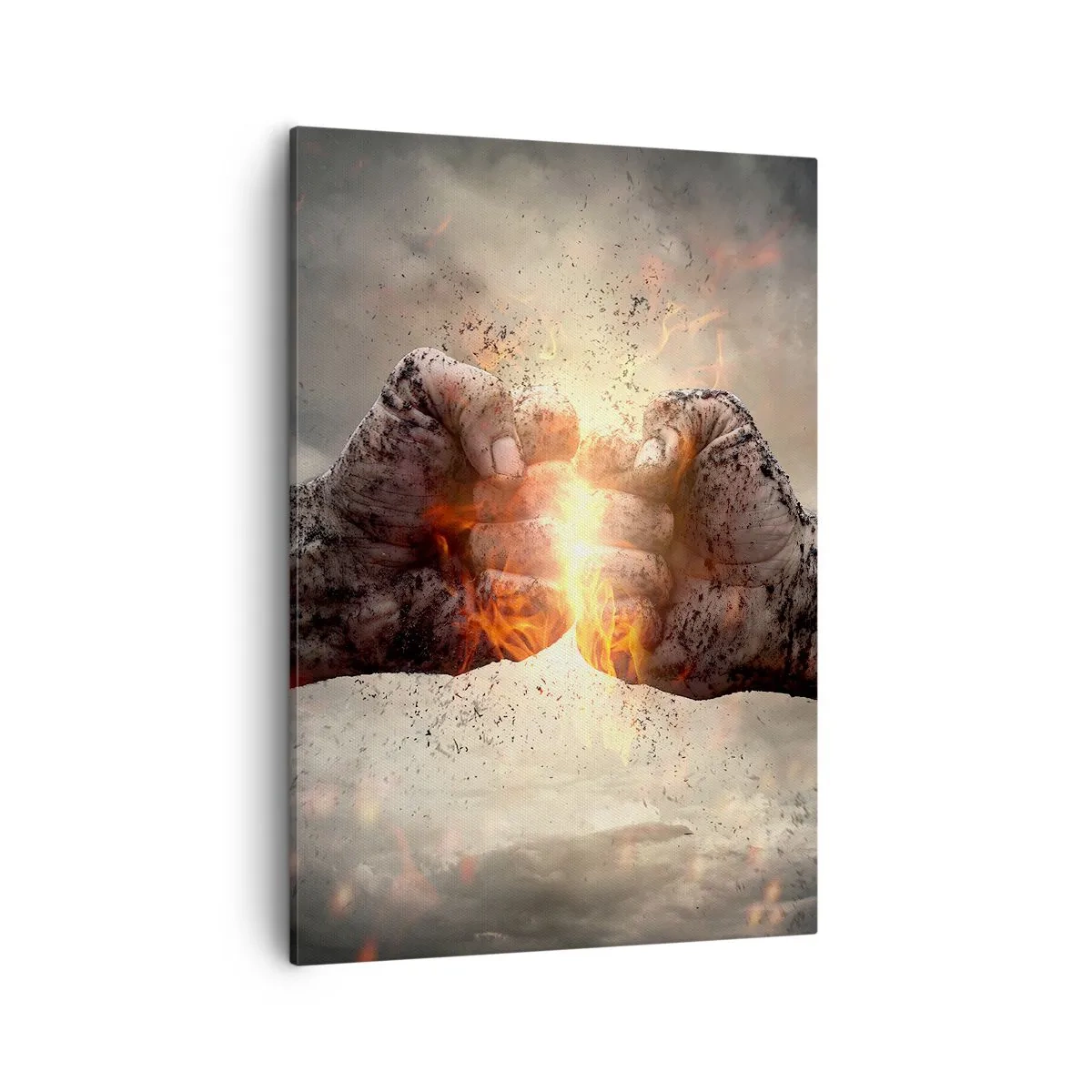 Cuadro sobre lienzo - Impresión de Imagen - Puños cerrados en una escena de incendio dinámica - 50x70cm - La lucha comienza - Decoración de pared moderna para salón y dormitorio ARTTOR