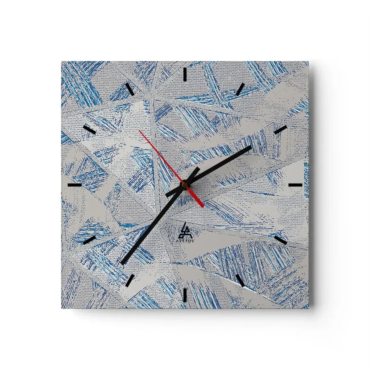 Reloj de pared - Reloj de vidrio - Patrones geométricos en tonos azules y grises. - 30x30cm - En un laberinto gris azulado - Decoración de pared moderna para salón y dormitorio ARTTOR