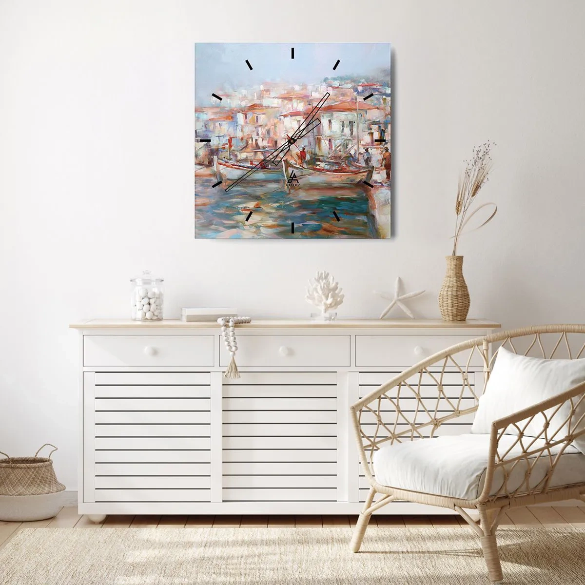 Reloj de pared - Reloj de vidrio - Vacaciones en colores pastel - 30x30 cm