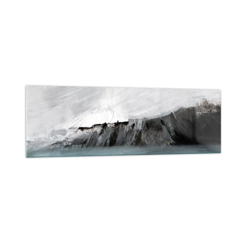 Cuadro sobre vidrio - Impresiones sobre Vidrio - Paisaje abstracto con agua y una orilla rocosa - 160x50cm - Agua - tierra: un choque de elementos - Decoración de pared moderna para salón y dormitorio ARTTOR