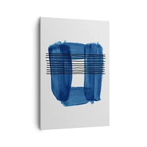 Cuadro sobre lienzo - Impresión de Imagen - Patrón abstracto en tonos azules con líneas negras. - 70x100cm - Composición azul y negra - Decoración de pared moderna para salón y dormitorio ARTTOR