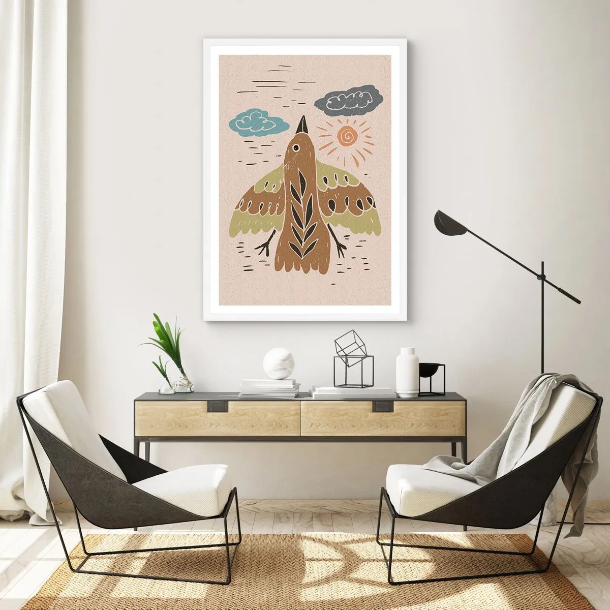 Póster en marco blanco - Vuelo alegre - 40x50 cm