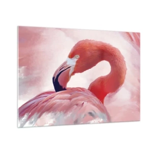 Cuadro sobre vidrio - Impresiones sobre Vidrio - Un flamenco rosado gira con gracia hacia un lado. - 100x70cm - La belleza de las aves - Decoración de pared moderna para salón y dormitorio ARTTOR