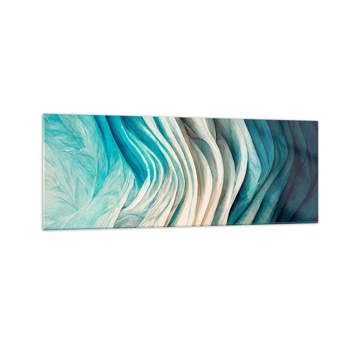 Cuadro sobre vidrio - Impresiones sobre Vidrio - Ondas dinámicas en tonos azules y blancos. - 140x50cm - Azul insaciable - Decoración de pared moderna para salón y dormitorio ARTTOR