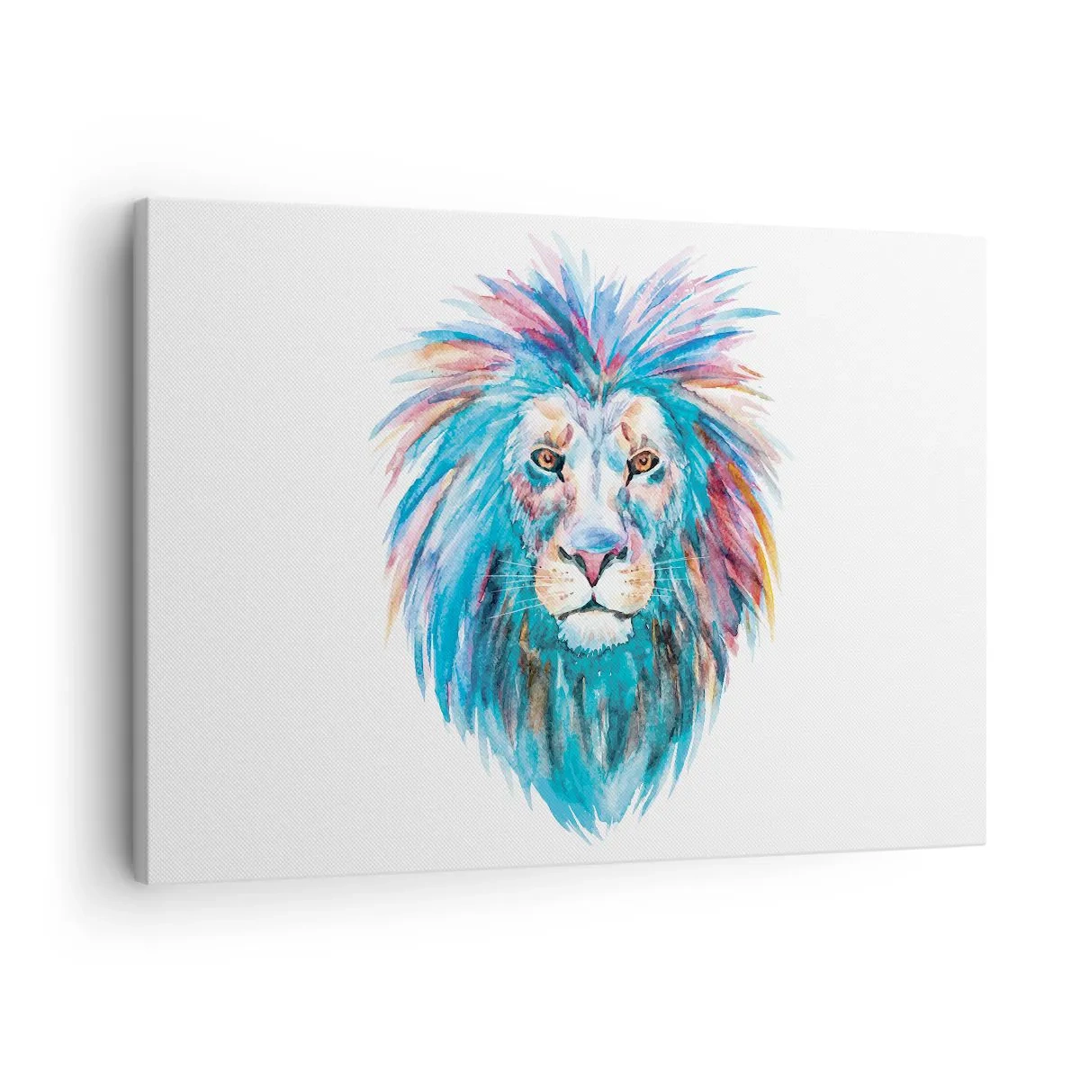 Cuadro sobre lienzo - Impresión de Imagen - Retrato en acuarela de un león en colores vivos. - 70x50cm - Aura electrizante - Decoración de pared moderna para salón y dormitorio ARTTOR