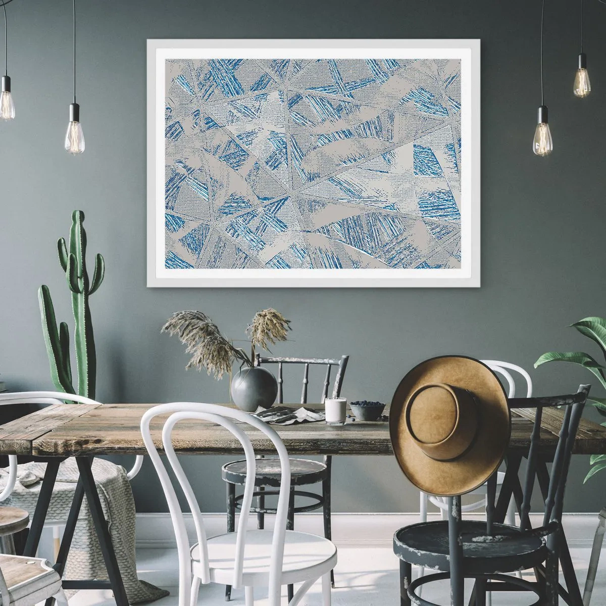 Póster en marco blanco - En un laberinto gris azulado - 91x61 cm