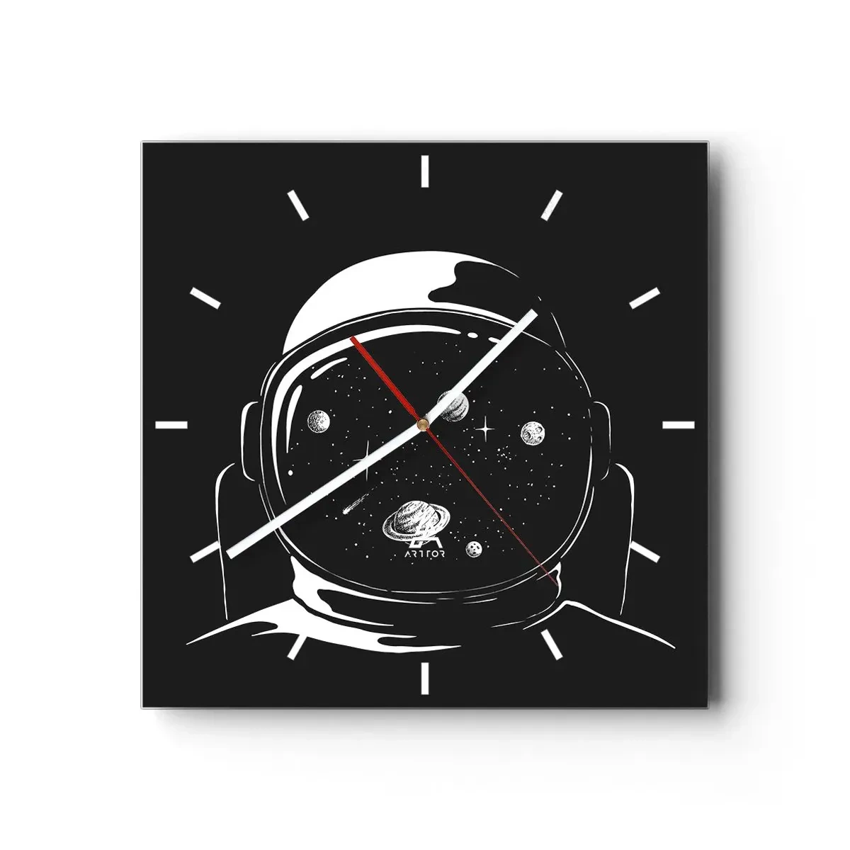 Reloj de pared - Reloj de vidrio - Un casco de astronauta minimalista con vistas al espacio. - 30x30cm - Bonita vista - Decoración de pared moderna para salón y dormitorio ARTTOR
