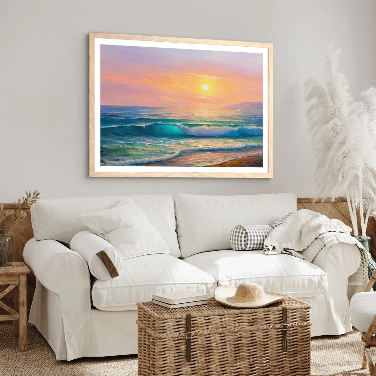 Póster en marco roble claro - El canto turquesa de las olas - 50x40 cm