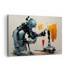 Cuadro sobre lienzo - Impresión de Imagen - Robot trabajando con fondo abstracto - 100x70cm - Próximamente... - Decoración de pared moderna para salón y dormitorio ARTTOR
