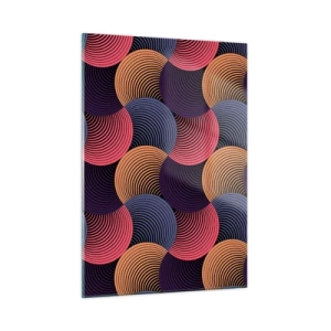 Cuadro sobre vidrio - Impresiones sobre Vidrio - Círculos concéntricos coloridos que forman un patrón geométrico. - 50x70cm - En un ritmo circular - Decoración de pared moderna para salón y dormitorio ARTTOR
