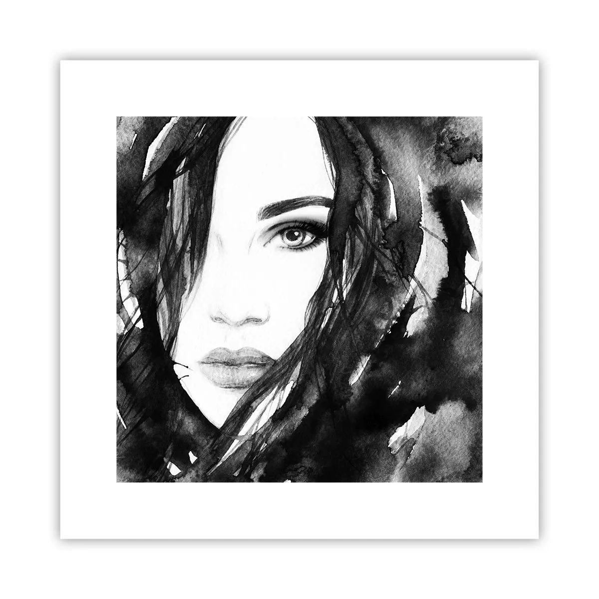 Póster - Retrato de una dama en blanco y negro - 30x30 cm