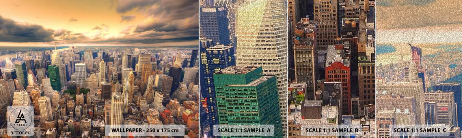 Muestra de fotomural Premium Sand - Metrópolis dorada - Ciudad, Nueva York, Arquitectura - 100x30 cm