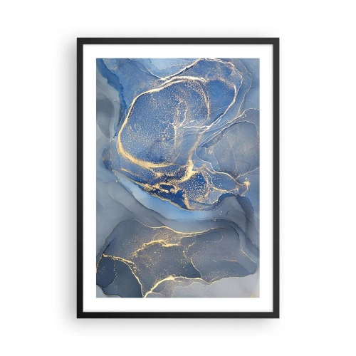 Póster en marco negro - Manchas abstractas en tonos azules y dorados - 50x70cm - Polvo de oro - Decoración de pared moderna para salón y dormitorio ARTTOR