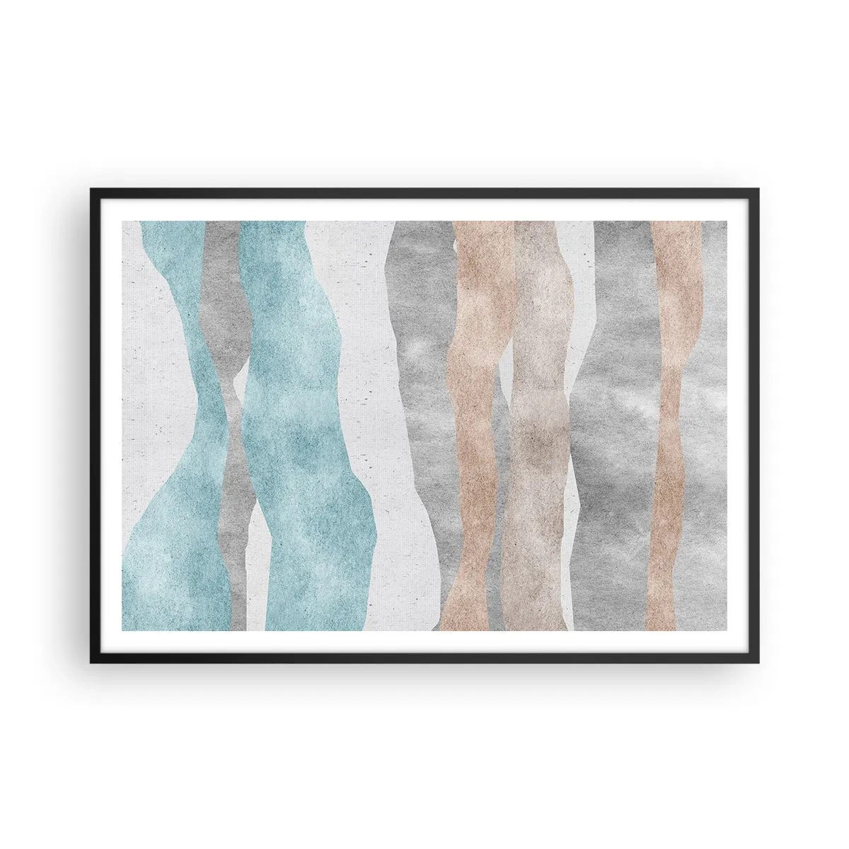 Póster en marco negro - Rayas abstractas en tonos pastel - 100x70cm - Un estudio de la cercanía - Decoración de pared moderna para salón y dormitorio ARTTOR