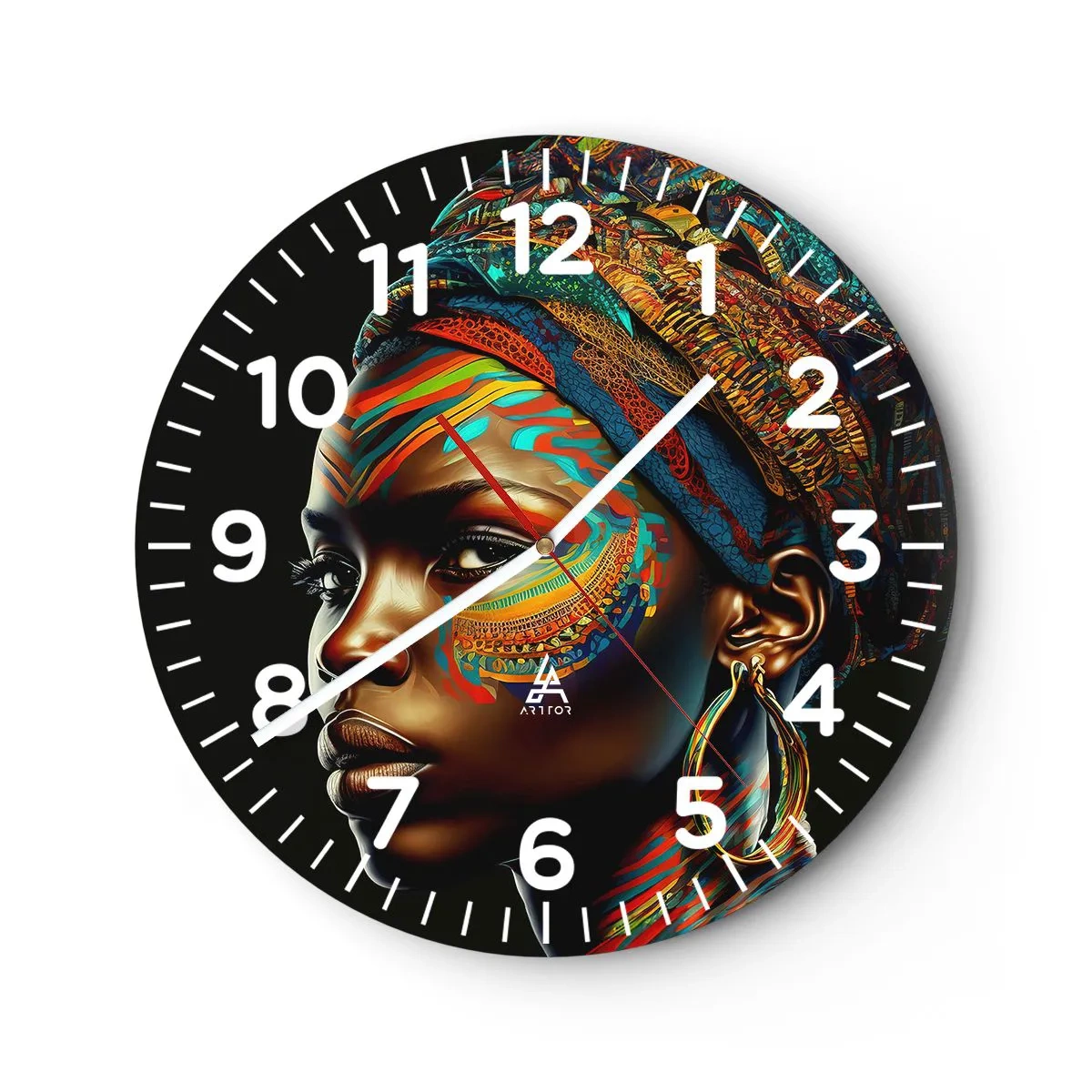 Reloj de pared - Reloj de vidrio - Reina africana - 40x40 cm