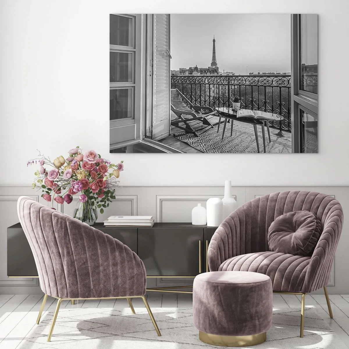 Cuadro sobre vidrio - Impresiones sobre Vidrio - Una tarde parisina - 70x50cm - Una tarde parisina - Decoración de pared moderna para salón y dormitorio ARTTOR