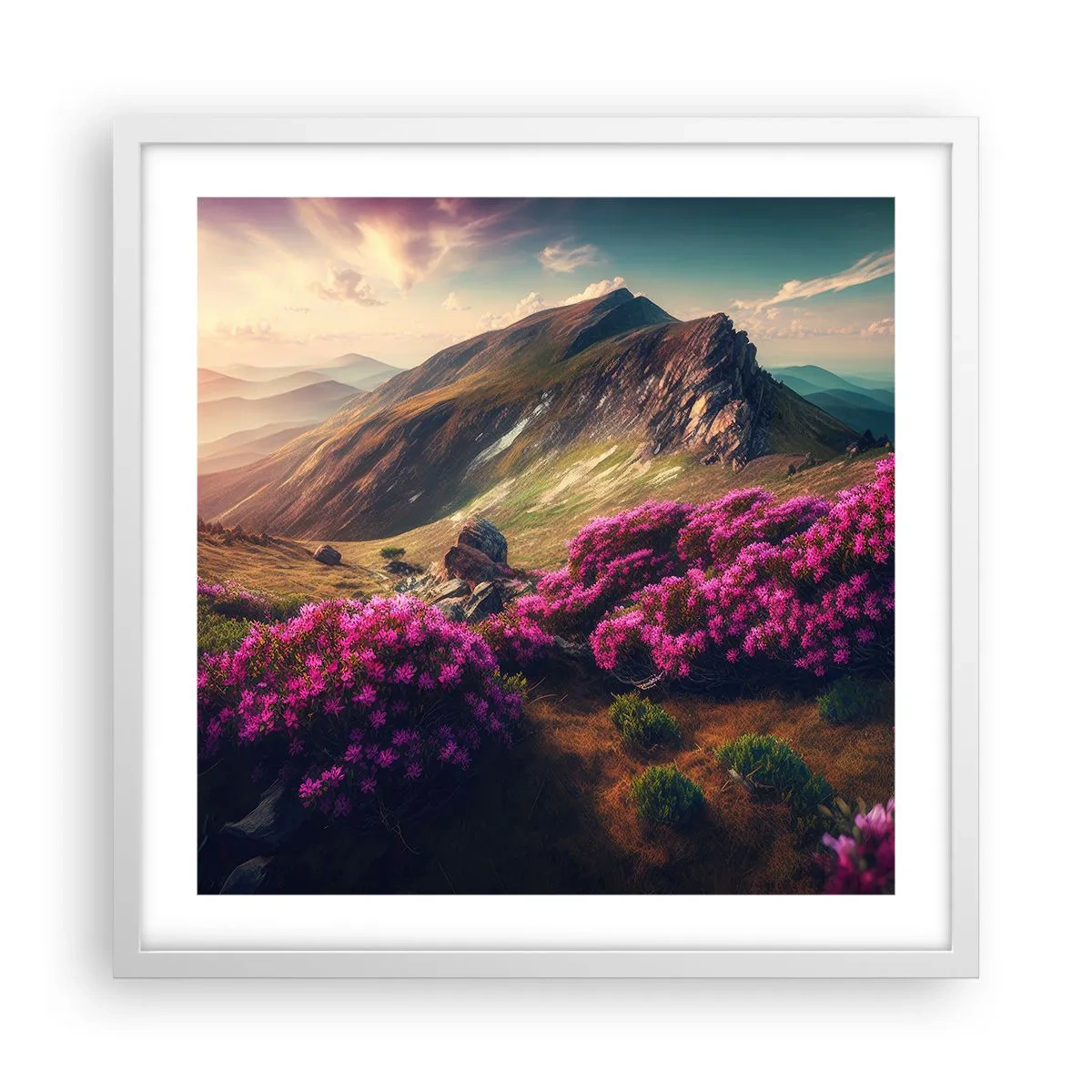 Póster en marco blanco - Verano en las montañas - 50x50 cm