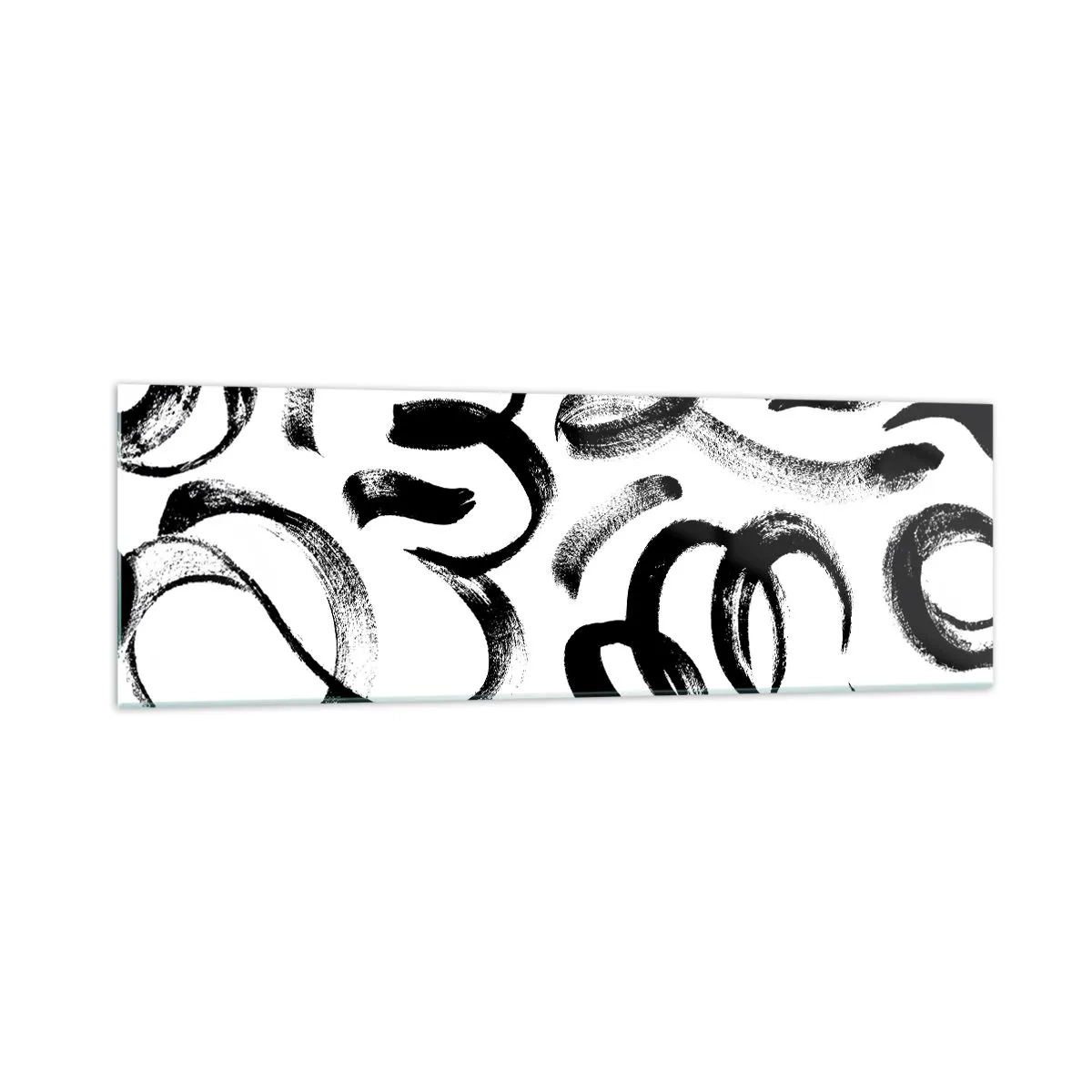 Cuadro sobre vidrio - Impresiones sobre Vidrio - Pinceladas abstractas negras sobre fondo blanco - 160x50cm - Negro sobre blanco - Decoración de pared moderna para salón y dormitorio ARTTOR