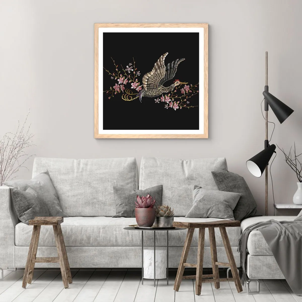 Póster en marco roble claro - Ave florida - 30x30 cm