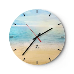 Reloj de pared - Reloj de vidrio - Una playa tranquila con mar azul y cielo despejado. - 30x30cm - Gran cielo azul - Decoración de pared moderna para salón, cocina y dormitorio ARTTOR