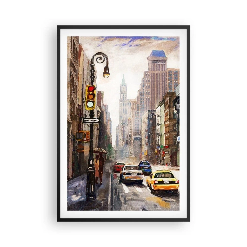 Póster en marco negro - Nueva York - también colorida bajo la lluvia - 61x91 cm