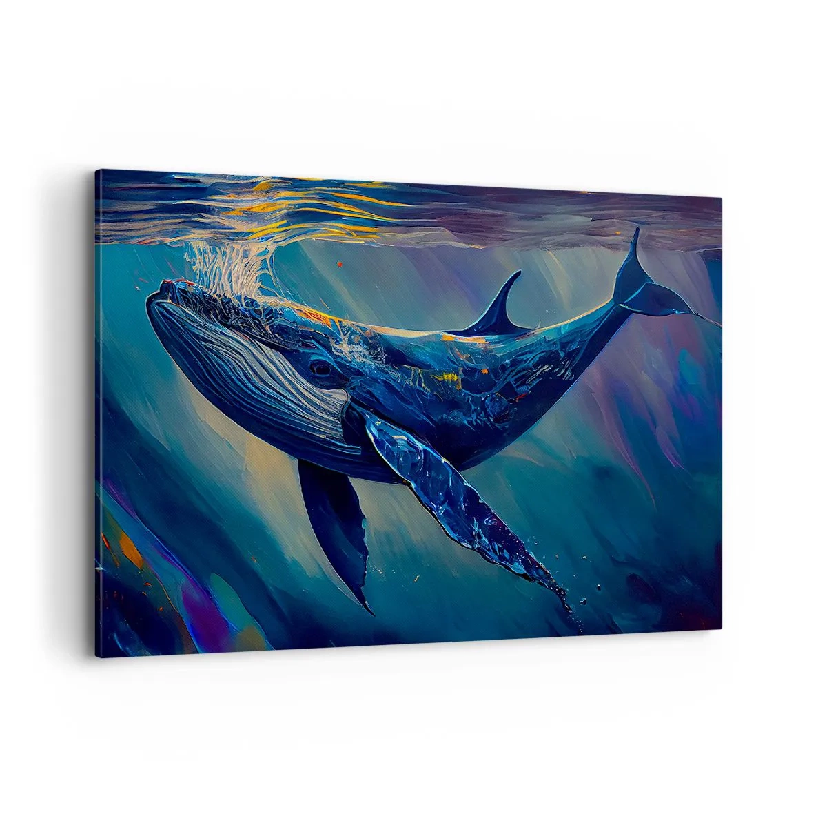 Cuadro sobre lienzo - Impresión de Imagen - Una ballena en las profundidades del océano en colores luminosos. - 100x70cm - Bienvenidos a mi mundo - Decoración de pared moderna para salón y dormitorio ARTTOR