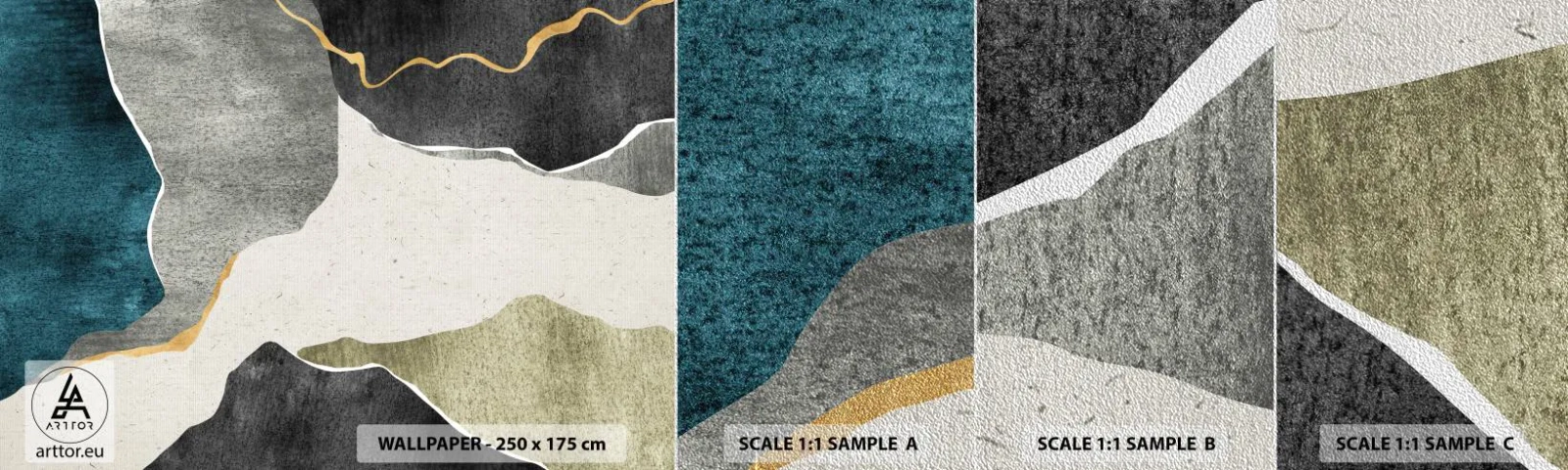 Muestra de fotomural Premium Sand - Composición en mosaico con una hebra de oro - abstraccionismo, Arte deco, Pedazo - 100x30 cm