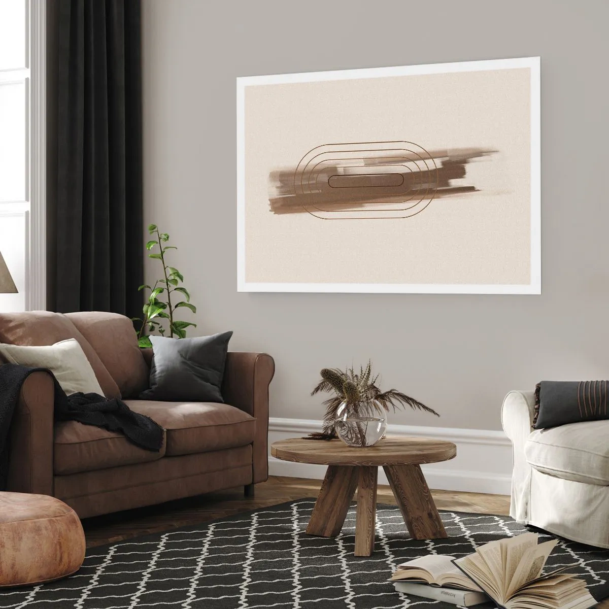 Póster - Una composición minimalista en tonos beige y gris con un patrón geométrico. - 100x70cm - Un soplo de gris - Decoración de pared moderna para salón y dormitorio ARTTOR