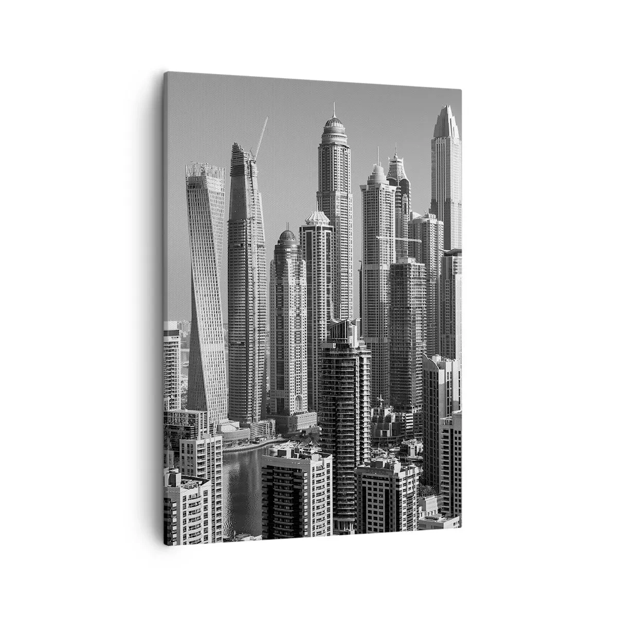 Cuadro sobre lienzo - Impresión de Imagen - Panorama de rascacielos modernos en tonos monocromáticos. - 50x70cm - Ciudad sobre el desierto - Decoración de pared moderna para salón y dormitorio ARTTOR