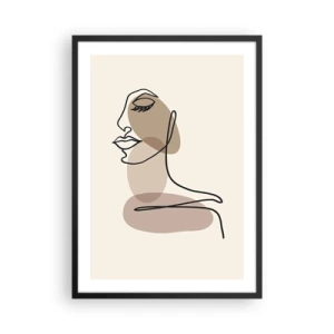 Póster en marco negro - Un retrato minimalista de una mujer en tonos beige. - 50x70cm - Escucharse a sí misma - Decoración de pared moderna para salón y dormitorio ARTTOR