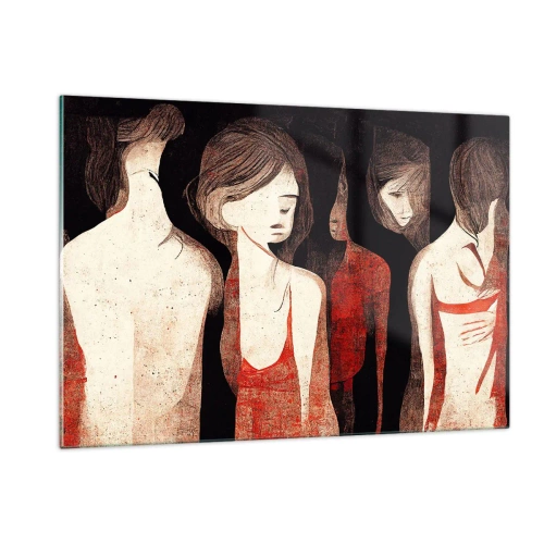 Cuadro sobre vidrio - Impresiones sobre Vidrio - Siluetas femeninas abstractas en rojo sobre fondo negro - 120x80cm - Madonnas de la oscuridad - Decoración de pared moderna para salón y dormitorio ARTTOR