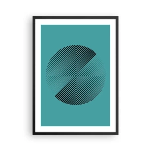 Póster en marco negro - Gráfico circular minimalista con líneas sobre un fondo turquesa. - 50x70cm - El círculo: una variación geométrica - Decoración de pared moderna para salón y dormitorio ARTTOR