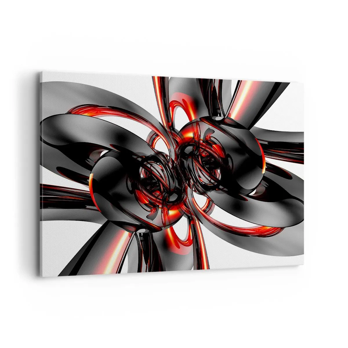 Cuadro sobre lienzo - Impresión de Imagen - Gráficos 3D abstractos con elementos negros y rojos - 120x80cm - Movimiento en grafito y rojo - Decoración de pared moderna para salón y dormitorio ARTTOR