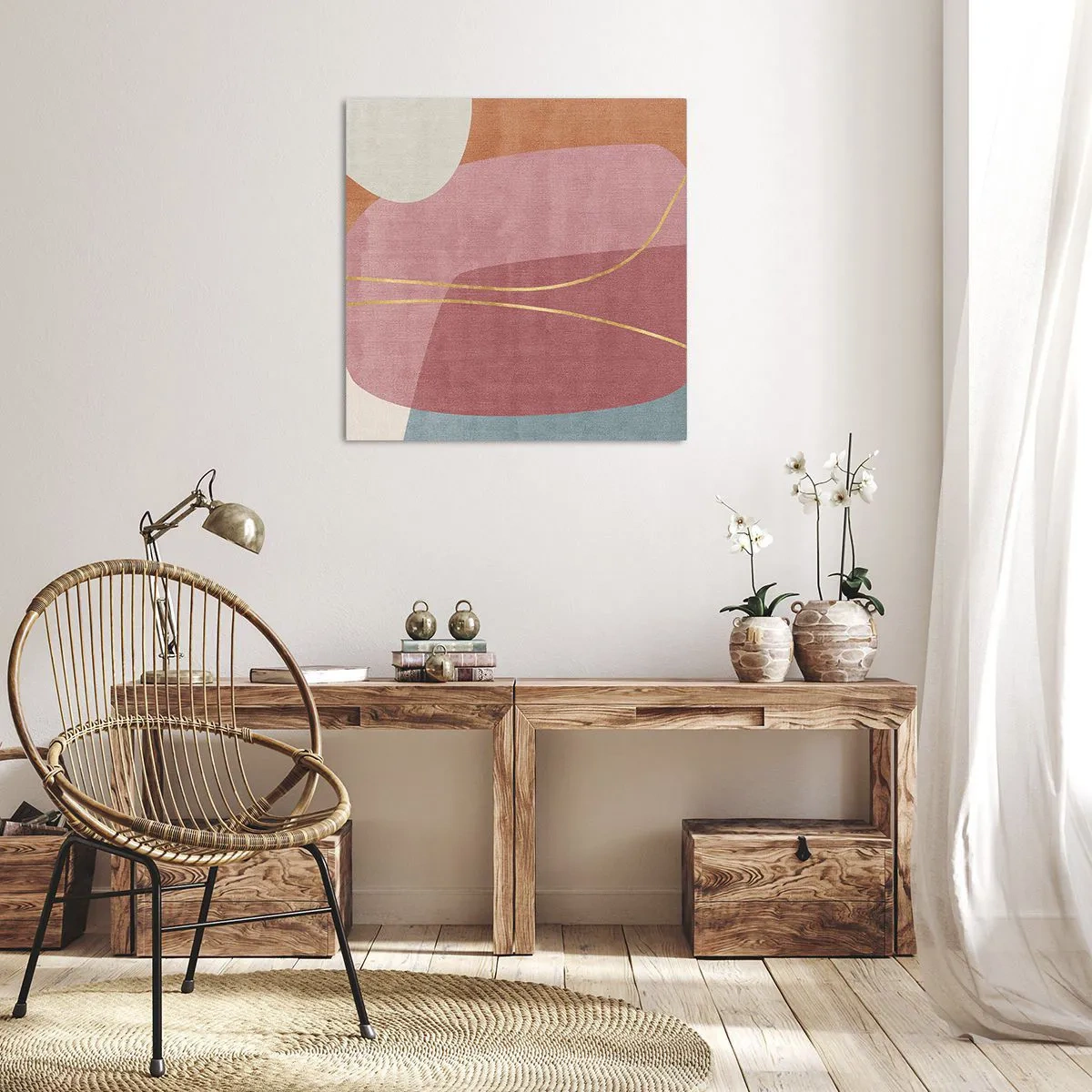 Cuadro sobre lienzo - Impresión de Imagen - Composición en pastel con hilos de oro - 30x30 cm