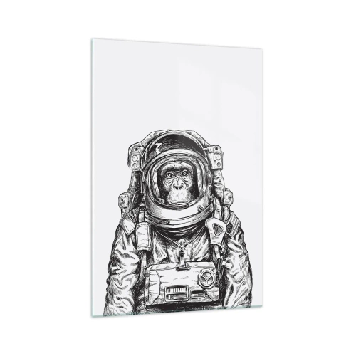 Cuadro sobre vidrio - Impresiones sobre Vidrio - Gráfico de un astronauta en un traje espacial con cabeza de mono. - 70x100cm - Evolución alternativa - Decoración de pared moderna para salón y dormitorio ARTTOR