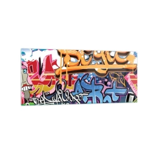Cuadro sobre vidrio - Impresiones sobre Vidrio - Grafiti colorido con inscripciones e ilustraciones dinámicas. - 120x50cm - Grafiti, el arte urbano - Decoración de pared moderna para salón y dormitorio ARTTOR