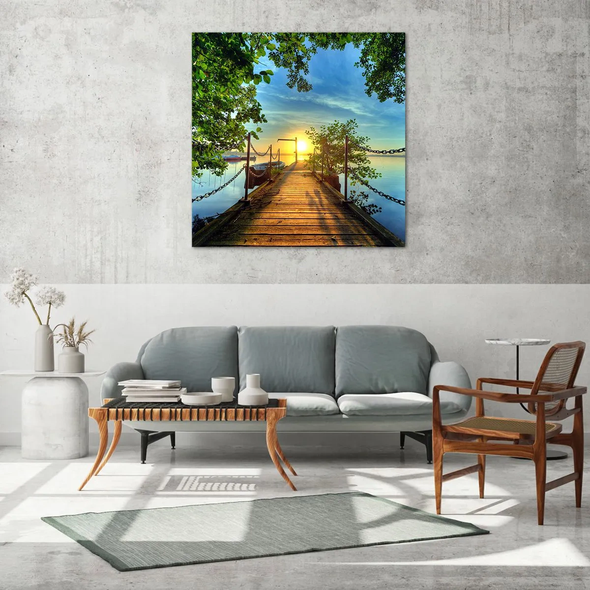 Cuadro sobre vidrio - Impresiones sobre Vidrio - Atardecer junto al agua - 30x30 cm