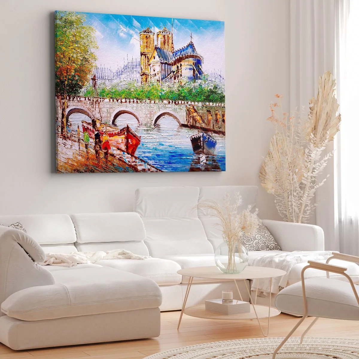 Cuadro sobre lienzo - Impresión de Imagen - Paisaje con un puente y una catedral de estilo clásico. - 120x80cm - Su tiempo nunca pasa - Decoración de pared moderna para salón y dormitorio ARTTOR