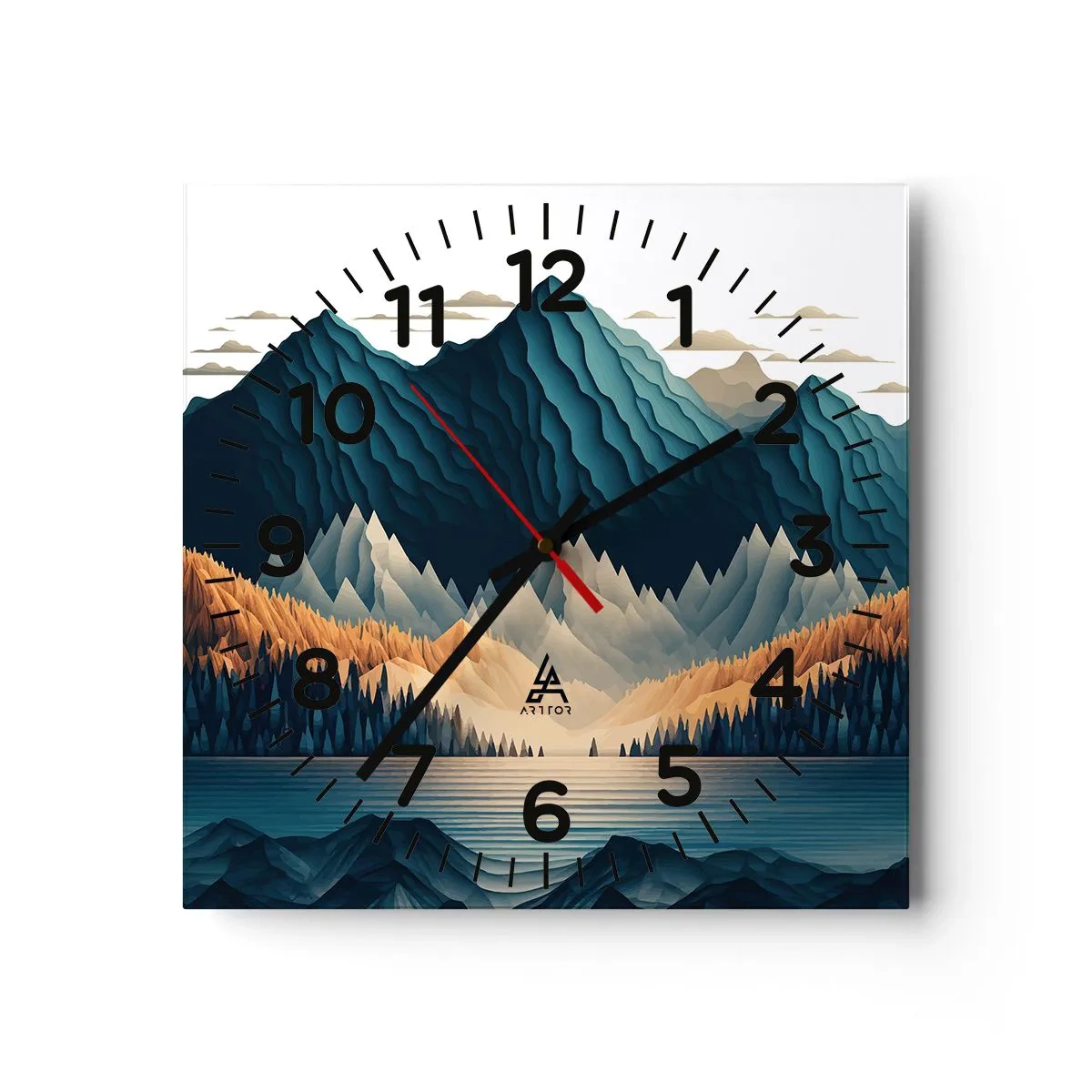 Reloj de pared - Reloj de vidrio - Paisaje perfecto de montañas - 30x30 cm