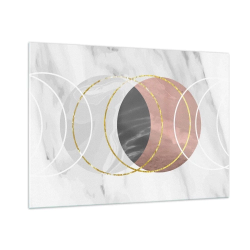 Cuadro sobre vidrio - Impresiones sobre Vidrio - Círculos geométricos en tonos cobre, oro y mármol. - 100x70cm - Música de las esferas - Decoración de pared moderna para salón y dormitorio ARTTOR