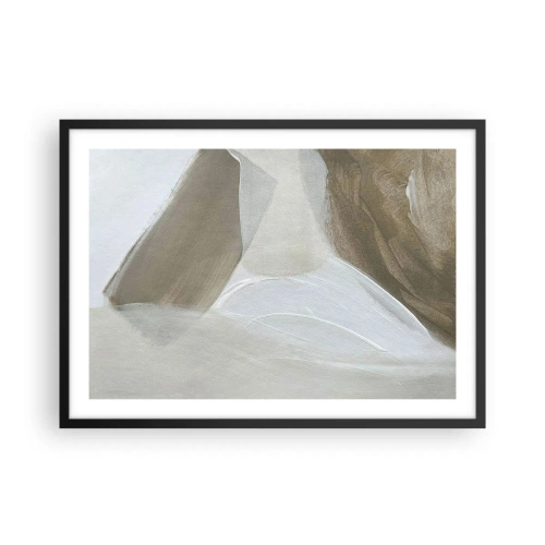Póster en marco negro - Abstracción delicada en tonos beige y blanco. - 70x50cm - Ola de blanco - Decoración de pared moderna para salón y dormitorio ARTTOR