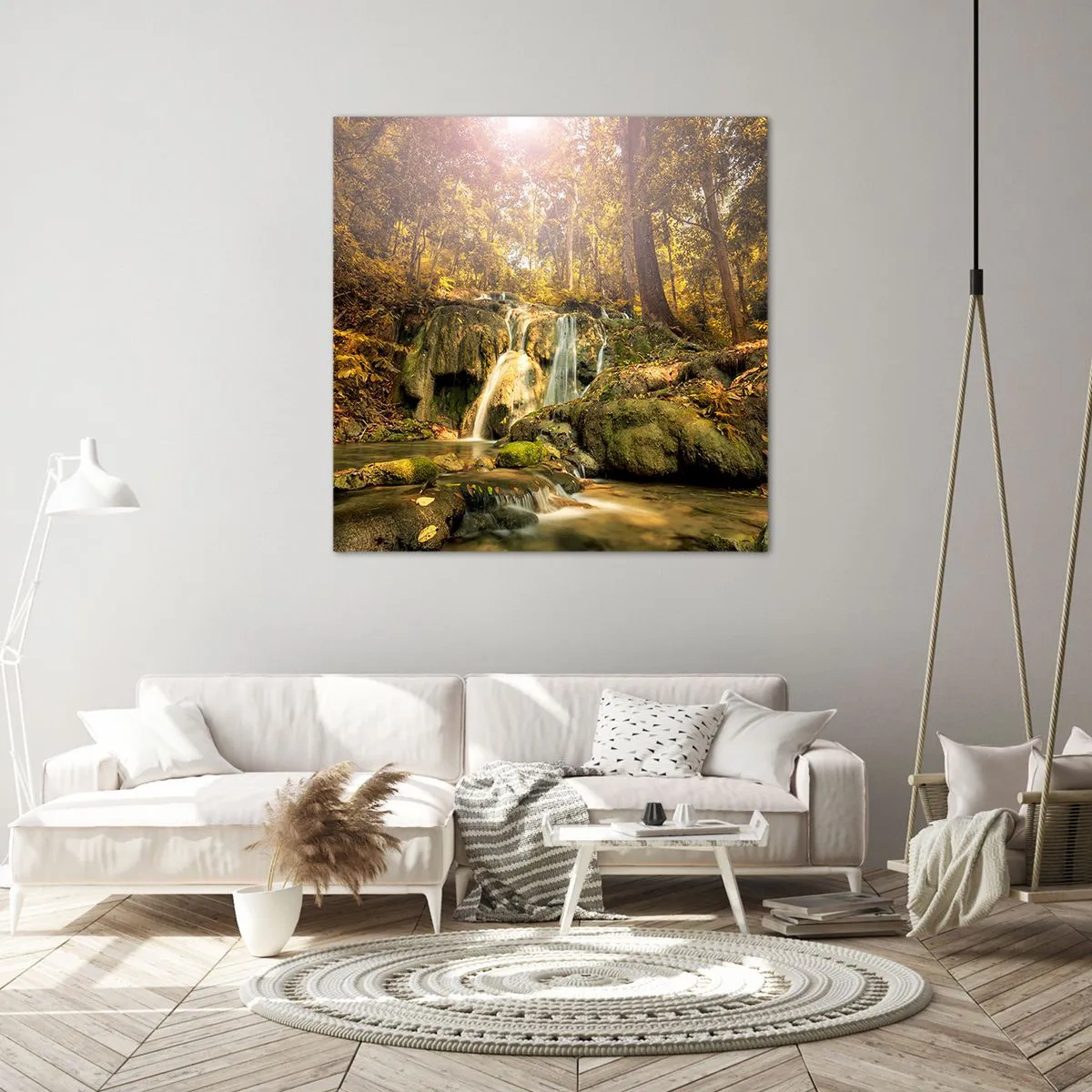 Cuadro sobre lienzo - Impresión de Imagen - Cascada forestal en verde - 40x40 cm