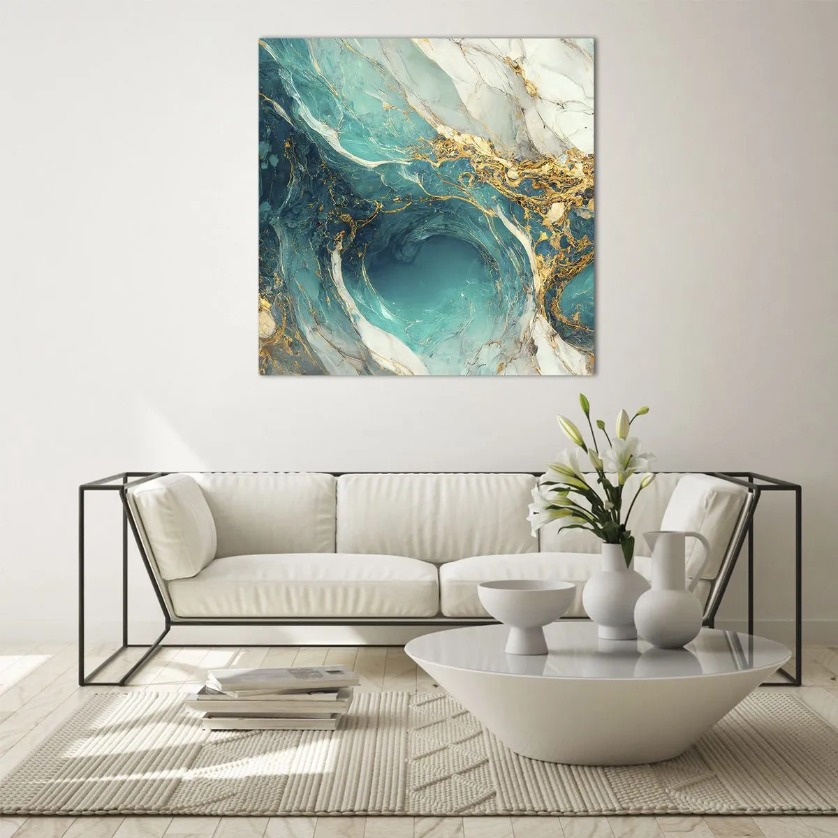 Cuadro sobre vidrio - Impresiones sobre Vidrio - Composición con vetas de oro - 30x30 cm