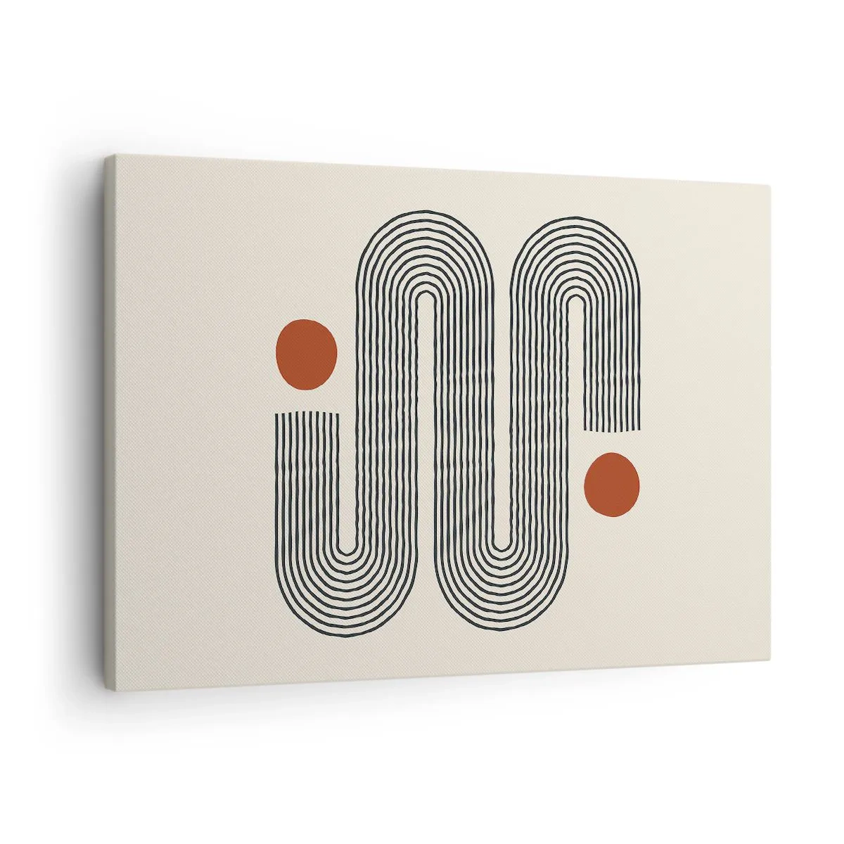 Cuadro sobre lienzo - Impresión de Imagen - Patrón geométrico con líneas y círculos naranjas. - 70x50cm - De principio a fin - Decoración de pared moderna para salón y dormitorio ARTTOR