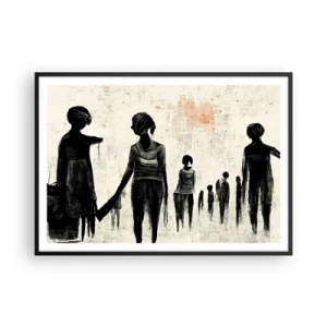 Póster en marco negro - Figuras en una composición monocromática sobre un fondo claro. - 100x70cm - Contra la soledad - Decoración de pared moderna para salón y dormitorio ARTTOR