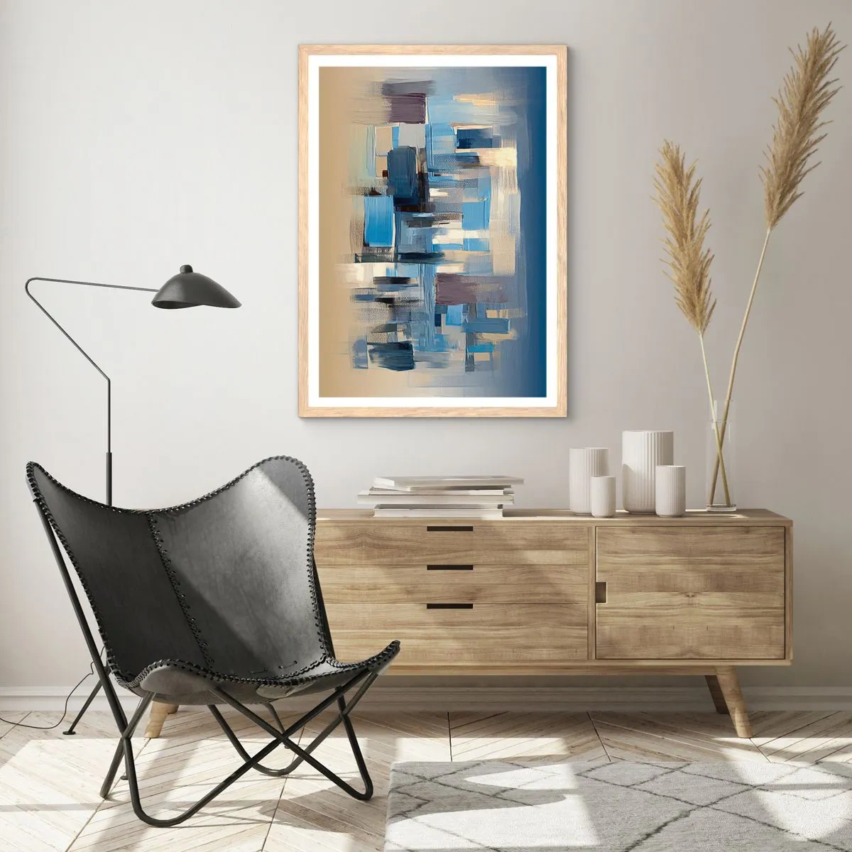 Póster en marco roble claro - Construcción azul - 70x100 cm
