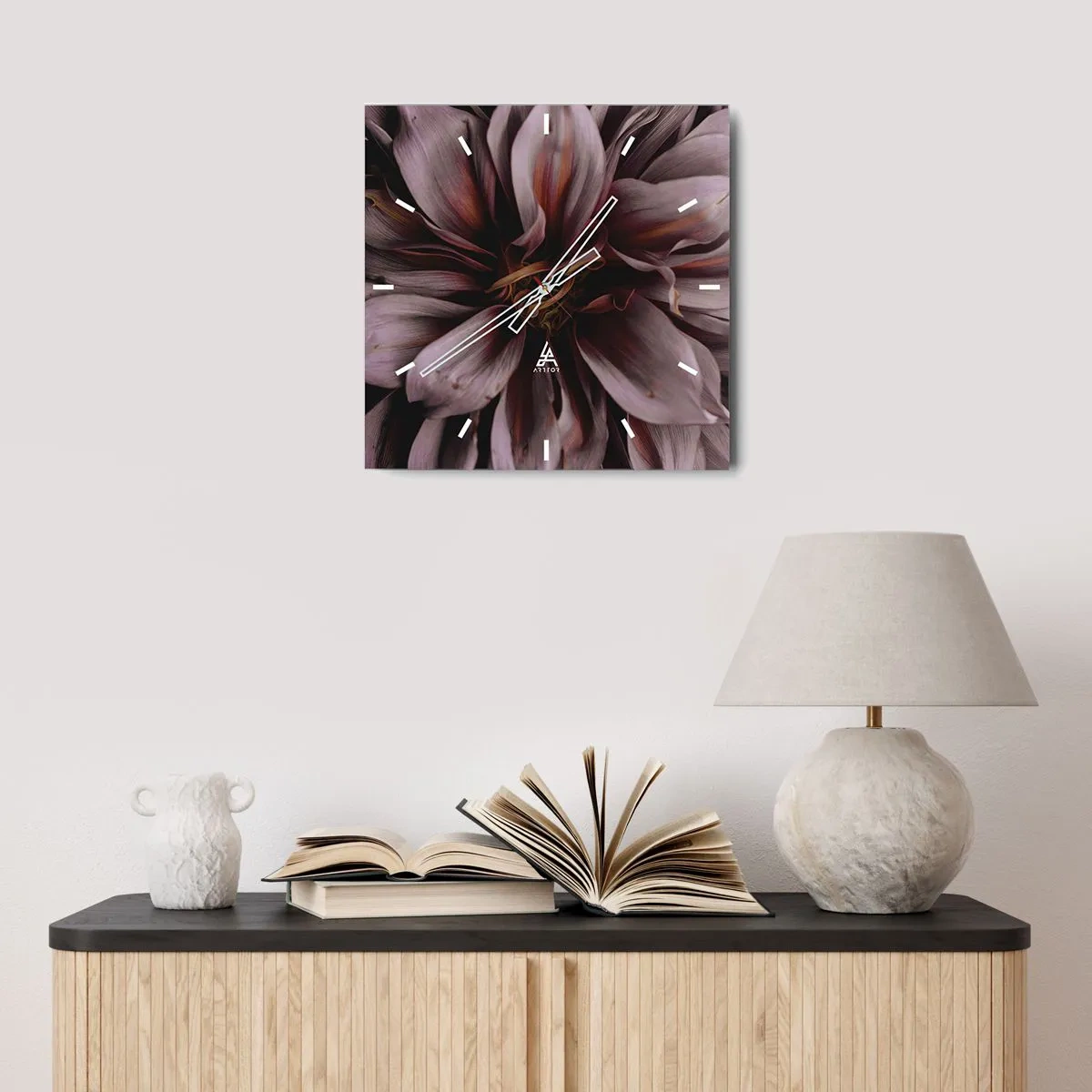 Reloj de pared - Reloj de vidrio - Corazón floral - 30x30 cm