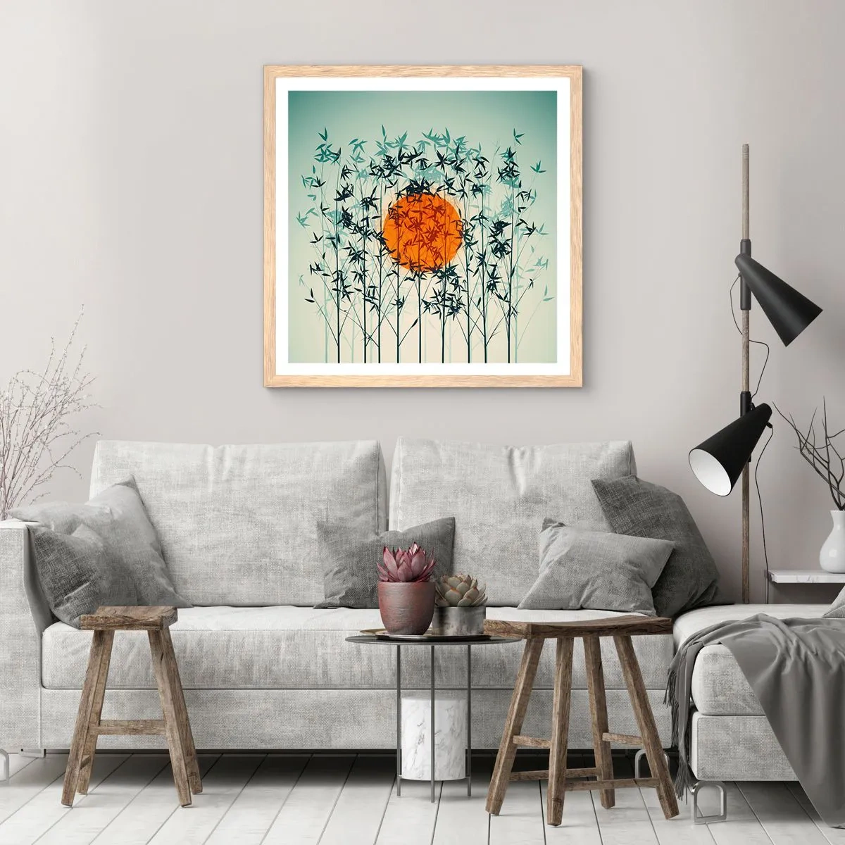 Póster en marco roble claro - El sol de Japón - 50x50 cm