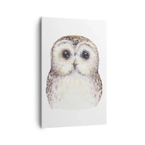 Cuadro sobre lienzo - Impresión de Imagen - Retrato de un búho sobre un fondo claro con colores delicados. - 80x120cm - Mírame a los ojos - Decoración de pared moderna para salón y dormitorio ARTTOR