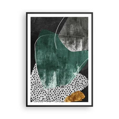 Póster en marco negro - Abstracción colorista con un copo de oro - 70x100 cm